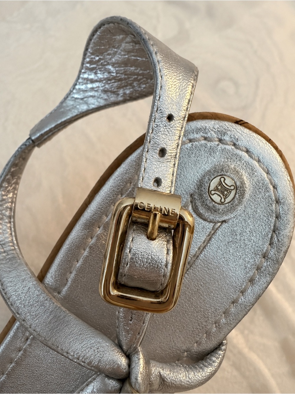 Stunning Celine Silver Metallic Cork Wedge Sandals EU 38 New No Box - Picture 10 of 14